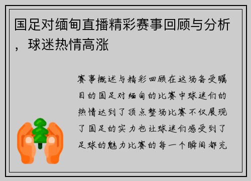 国足对缅甸直播精彩赛事回顾与分析，球迷热情高涨